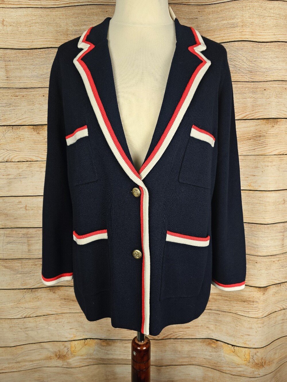 Talbots NWT Tipped Boyfriend Navy Knit Blazer Size 1X Petite